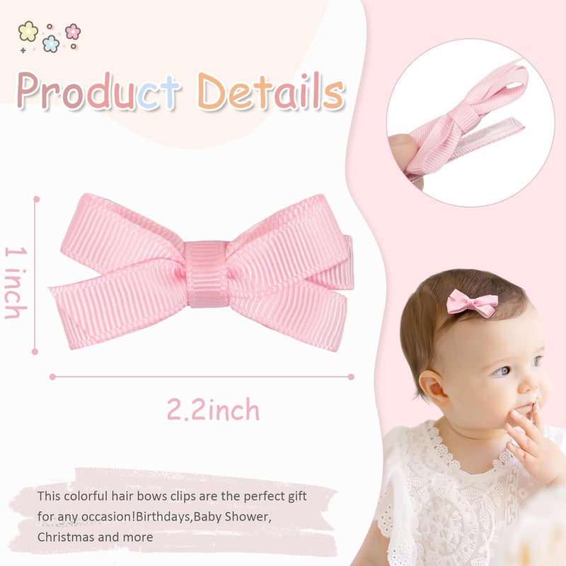 DED 28PCS 2.2" Fully Lined Baby Bows Hair Pins Tiny Hair Clips Fine Hair for Girls Infants Toddlers Set of 14 Pairs - Image 2